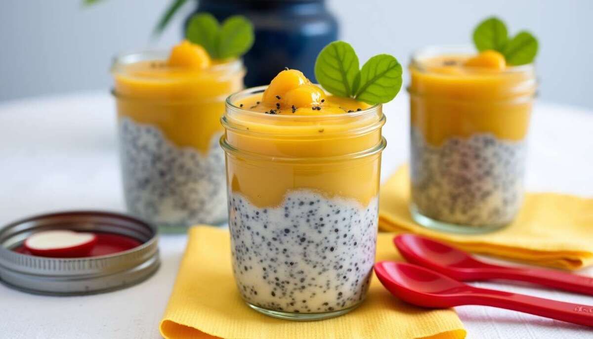 Chia pudding léger : coco, citron et mangue