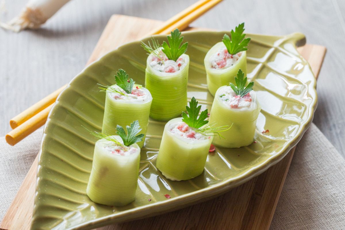 Makis de poireau au fromage frais et jambon