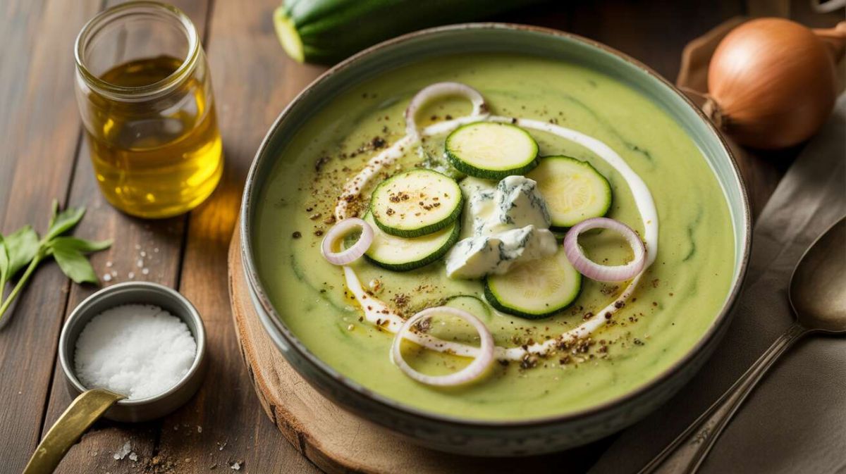Un velouté de courgettes à la crème de bleu pour régaler vos soirées