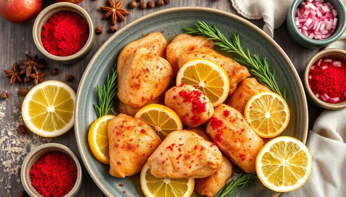 découverte des saveurs libanaises : poulet épicé au citron et oignons rouges