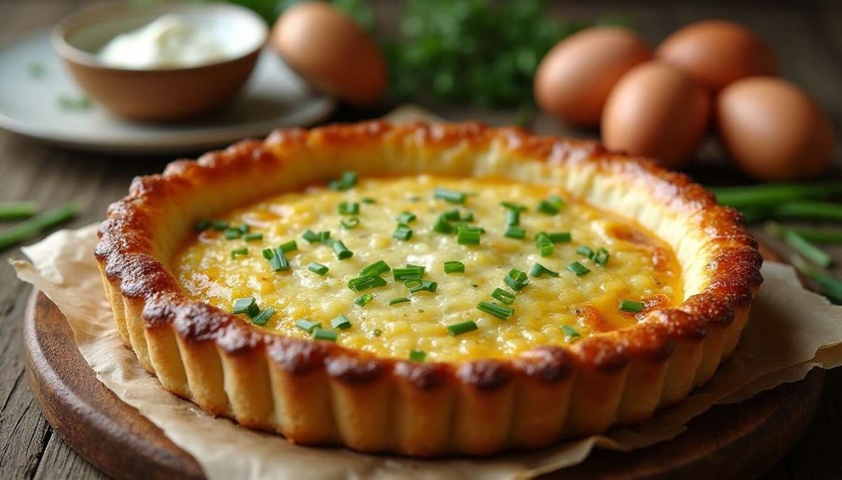 Recette : tarte au chèvre frais, oignons nouveaux et ciboulette