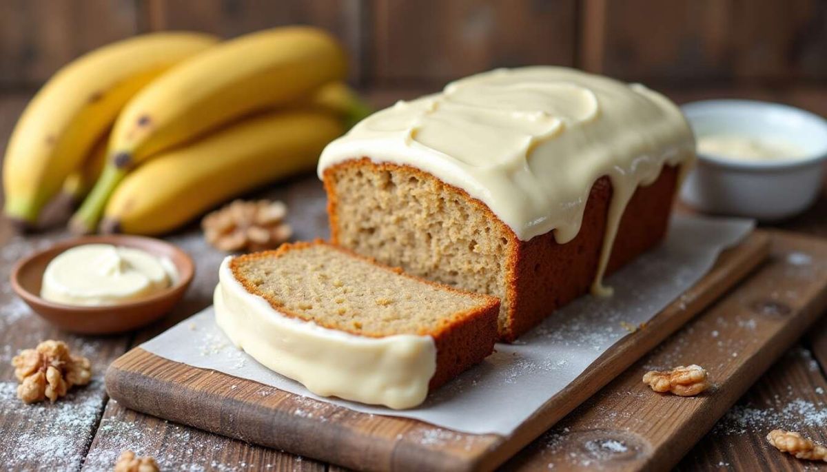 Éveillez vos papilles avec un banana bread au glaçage crémeux