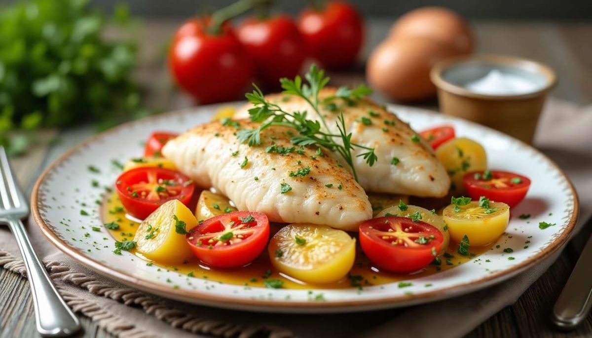 Délice de merlan au four : un plat réconfortant aux pommes de terre et tomates