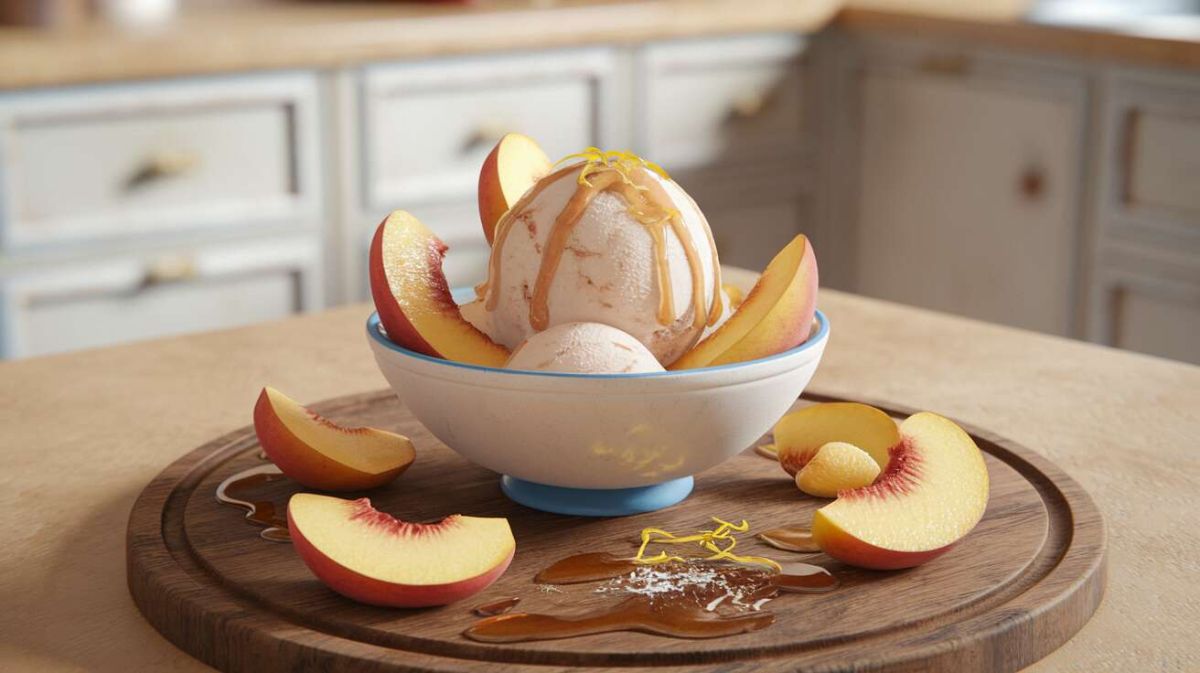 La douceur estivale : recette de glace légère à la pêche sans sorbetière