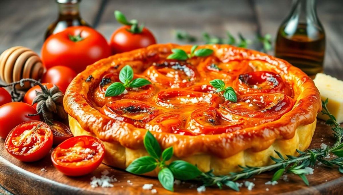 Recette de tatin de tomates au miel et vinaigre balsamique