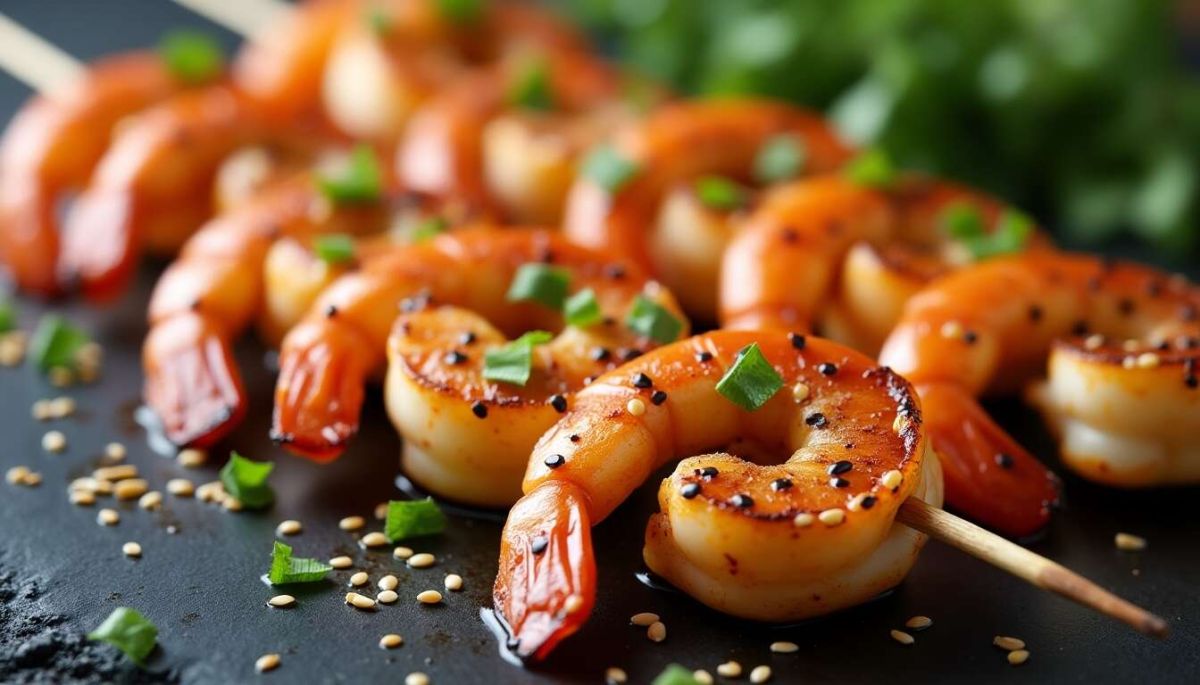 Des brochettes de crevettes marinées pour un repas réussi